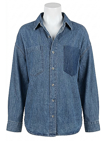 Kori America Shadow Pocket Button Up Shirt in Soft Denim (view 1)