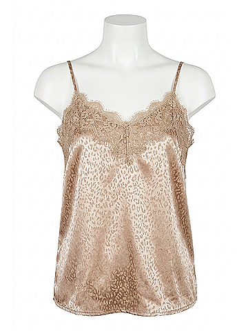 Vine & Love Leopard Jacquard Lace Trim Cami Top in Taupe (view 1)