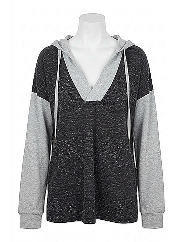 Hem & Thread Color Block Hooded Sweatshirt in Black Grey (view 1)