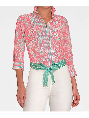 Gretchen Scott Designs Vintage Vines Boyfriend Shirt in Multi Pastels (view 2)