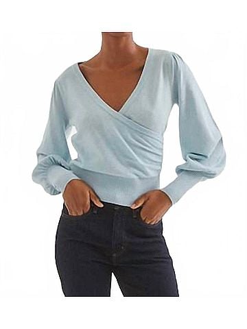 Cara Cara Ezra Long Sleeve V Neck Top in Blue (view 2)