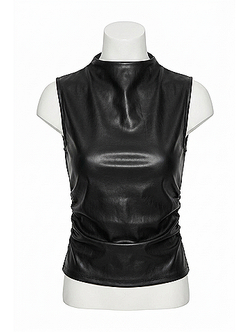 Hudson Vegan Leather Sleeveless Top in Black (view 1)