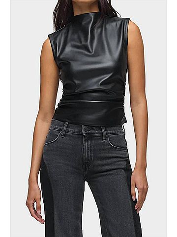 Hudson Vegan Leather Sleeveless Top in Black (view 2)