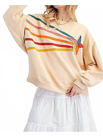 Easel Rising Star Patch Terry Knit Pullover in Khaki (view 2)