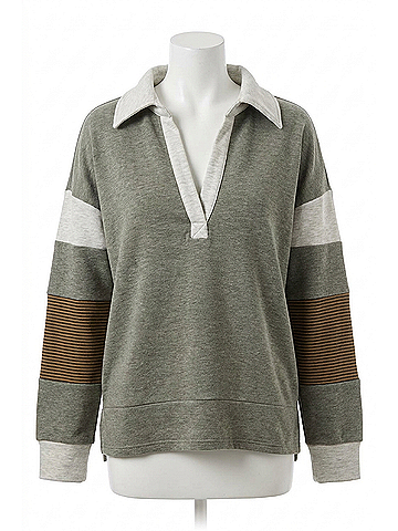 Hem & Thread Brushed Jersey Stripe Mix Color Block Pullover in Olive (view 1)