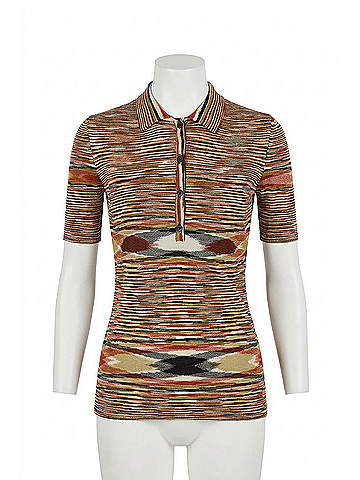 Missoni Women's Short Sleeve Polo in Olive Green And Rust Space Dyed (view 1)