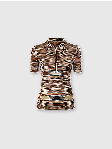 Missoni Women's Short Sleeve Polo in Olive Green And Rust Space Dyed (view 2)