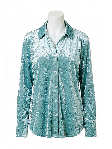 Mystree Bubbly Button Down Velvet Shirt in Seafoam (view 1)