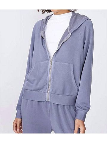 Stateside Softest Fleece Cropped Zip-Up Hoodie in Slate (view 2)