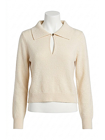 White + Warren Cashmere Keyhole Polo Top in Soft White (view 1)