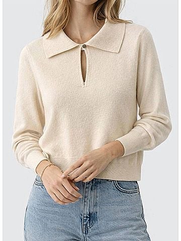 White + Warren Cashmere Keyhole Polo Top in Soft White (view 2)
