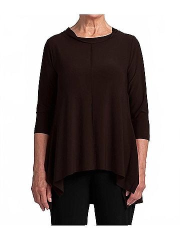 Sympli Flounce Top With Wide Funnel Collar in Chocolate (view 2)