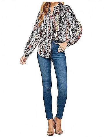 See and Be Seen Snakeskin Print Long Sleeve Shirt in Blue Multi (view 2)