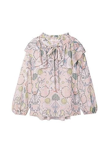 See By Chloé Women Pussy-Bow Ruffled Printed Crepe De Chine Top Blouse in Multi (view 2)