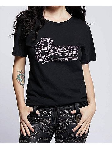 Recycled Karma Bowie Crystal Boyfriend Tee in Black (view 2)