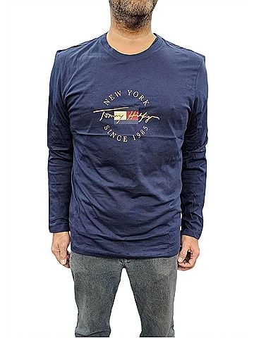 Tommy Hilfiger Long Sleeve Crew Neck Shirt in Dark Navy (view 2)