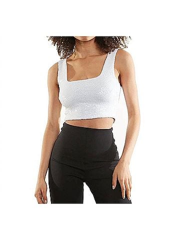 Commando Sequin Crop Top in White (view 2)