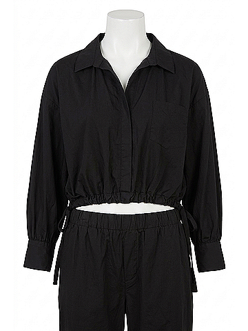 Stateside Poplin Tie Hem Shirt in Black (view 1)