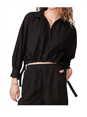 Stateside Poplin Tie Hem Shirt in Black (view 2)