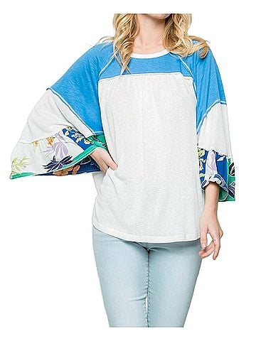 See and Be Seen Fun & Flirty Color Block Top in Blue (view 2)