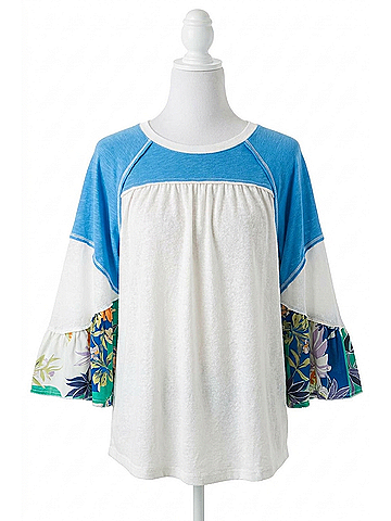See and Be Seen Fun & Flirty Color Block Top in Blue (view 1)