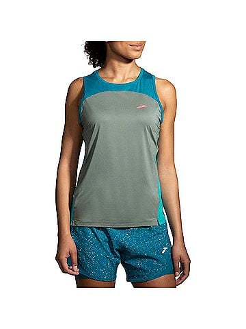 Brooks Women's Sprint Free Tank 2.0 Top in Pebble/Lagoon (view 2)