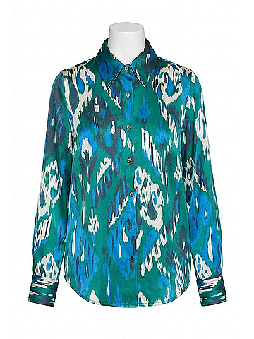 Vilagallo Mafarda Ikat Top in Blue Green (view 1)