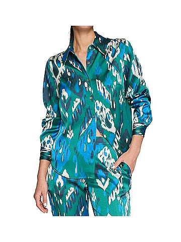Vilagallo Mafarda Ikat Top in Blue Green (view 2)