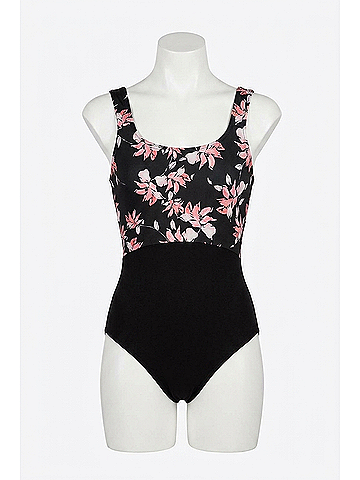 Bloch Ladies Mirella Jardin Wide Strap Leotard in Black Floral (view 1)
