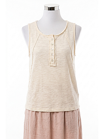 Hem & Thread Cotton Slub Henley Tank Top in Cream (view 1)