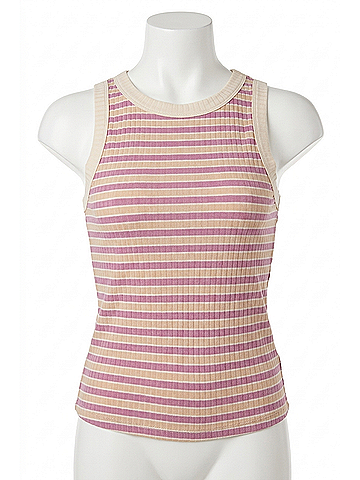 Hem & Thread Round Neck Ribbed Striped Tank Top in Red (view 1)