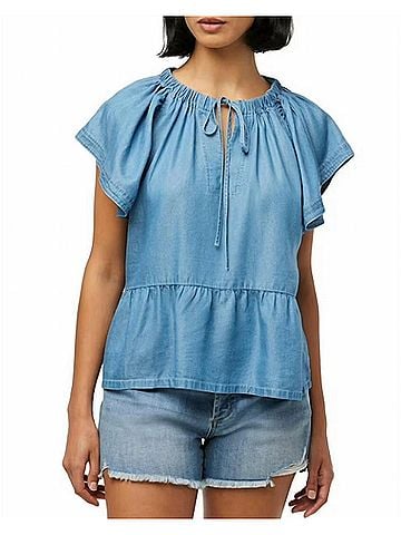 Joe's Jeans The Adelyn Chambray Flutter Sleeve Top in Blue (view 2)
