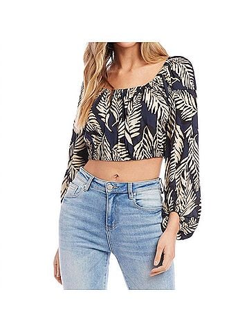 Fifteen Twenty Lantern Sleeve Crop Top in Print (view 2)