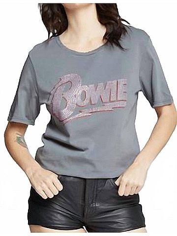 Recycled Karma Bowie Pink Stud Tee in Steel Grey (view 2)