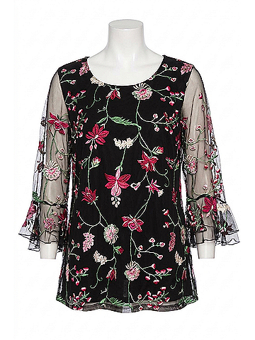 See and Be Seen Snapdragon Floral Embroidered Top in Black (view 1)