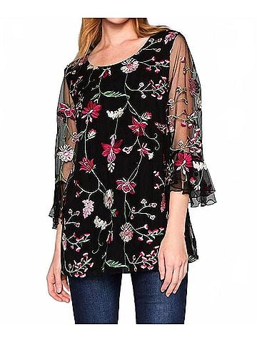 See and Be Seen Snapdragon Floral Embroidered Top in Black (view 2)