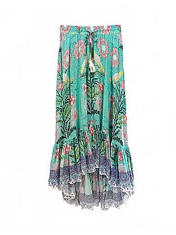 Bell by Alicia Bell Margo Maxi Skirt in Green Pink Bird Print (view 1)
