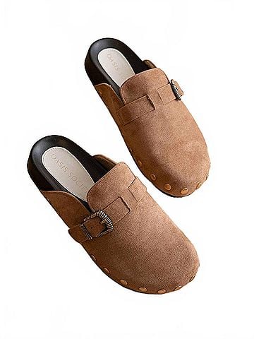 Oasis Society Women's Toni Studded Buckle Clog in Latte (view 2)