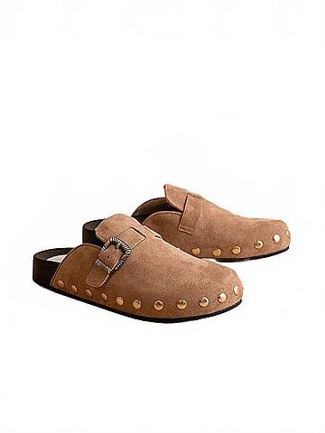 Oasis Society Women's Toni Studded Buckle Clog in Latte (view 2)