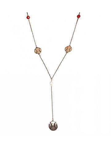 Southern Grace Women's Baseball Charm Y Necklace in Red (view 1)