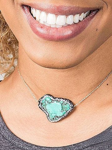 Southern Grace Women's Stone And Crystal Pendant Chain Choker in Turquoise (view 2)
