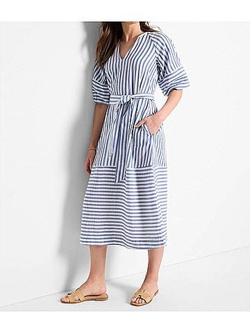 Nic + Zoe Double Gauze Mixed Stripe Dress in Blue Multi (view 2)