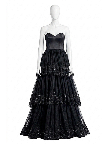 Rachel Allan Lace Appliqued Strapless Gown in Black (view 1)
