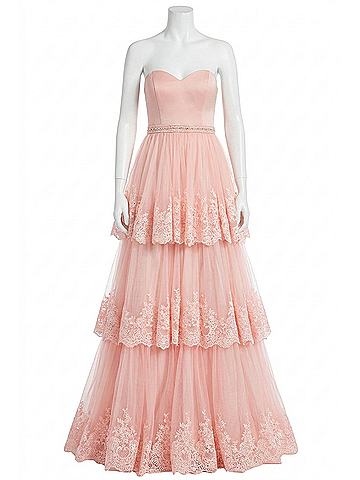 Rachel Allan Lace Appliqued Strapless Prom Gown in Blush (view 1)