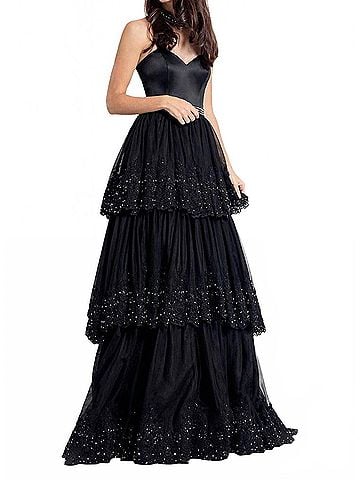 Rachel Allan Lace Appliqued Strapless Gown in Black (view 2)