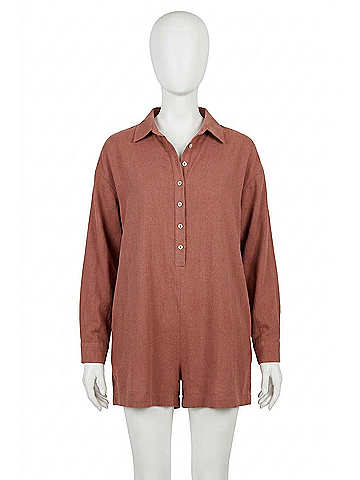 Wishlist Nora Button Up Linen Romper in Brick (view 1)
