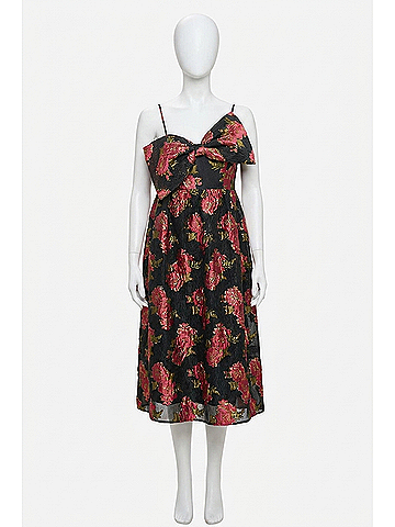 Meet Me in Santorini Scarlet Blossom Bow Midi Dress in Noir (view 1)