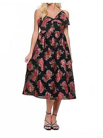 Meet Me in Santorini Scarlet Blossom Bow Midi Dress in Noir (view 2)