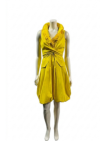 Samuel Dong Women's Triple Wired Collar Cross Tie Bubble Dress in Lemon (view 1)