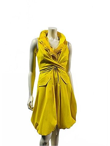 Samuel Dong Women's Triple Wired Collar Cross Tie Bubble Dress in Lemon (view 2)